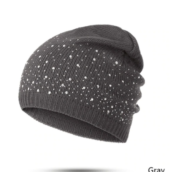 Rhinestone starkly Gray beanie cap - Picture 4 of 4